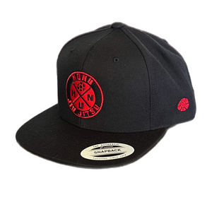 "THE STAMP" Black on RED Snap Back Hat | Kids and Adults